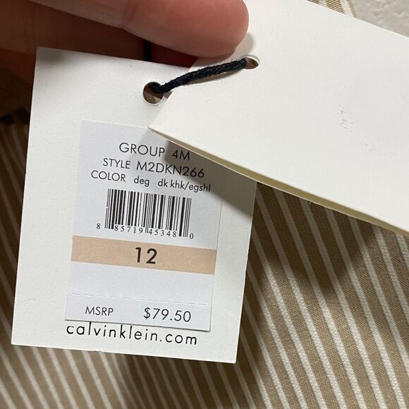 Calvin Klein NWT Tan Pinstripe Cropped Pants Size 12 with Belt - Picture 5 of 14